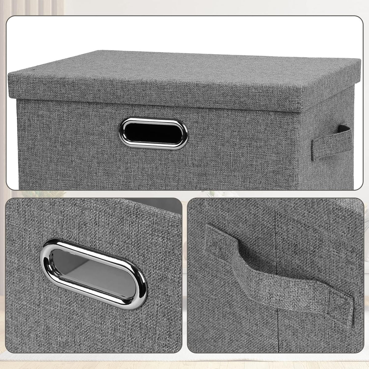 Medium 15" 21 Quart Collapsible Stackable Storage Bins with Lids, 5 Packs Grey Foldable Fabric Closet Boxes Heavy-duty Linen Cube Baskets Container for Bedroom Office (15 x 11 x 8)