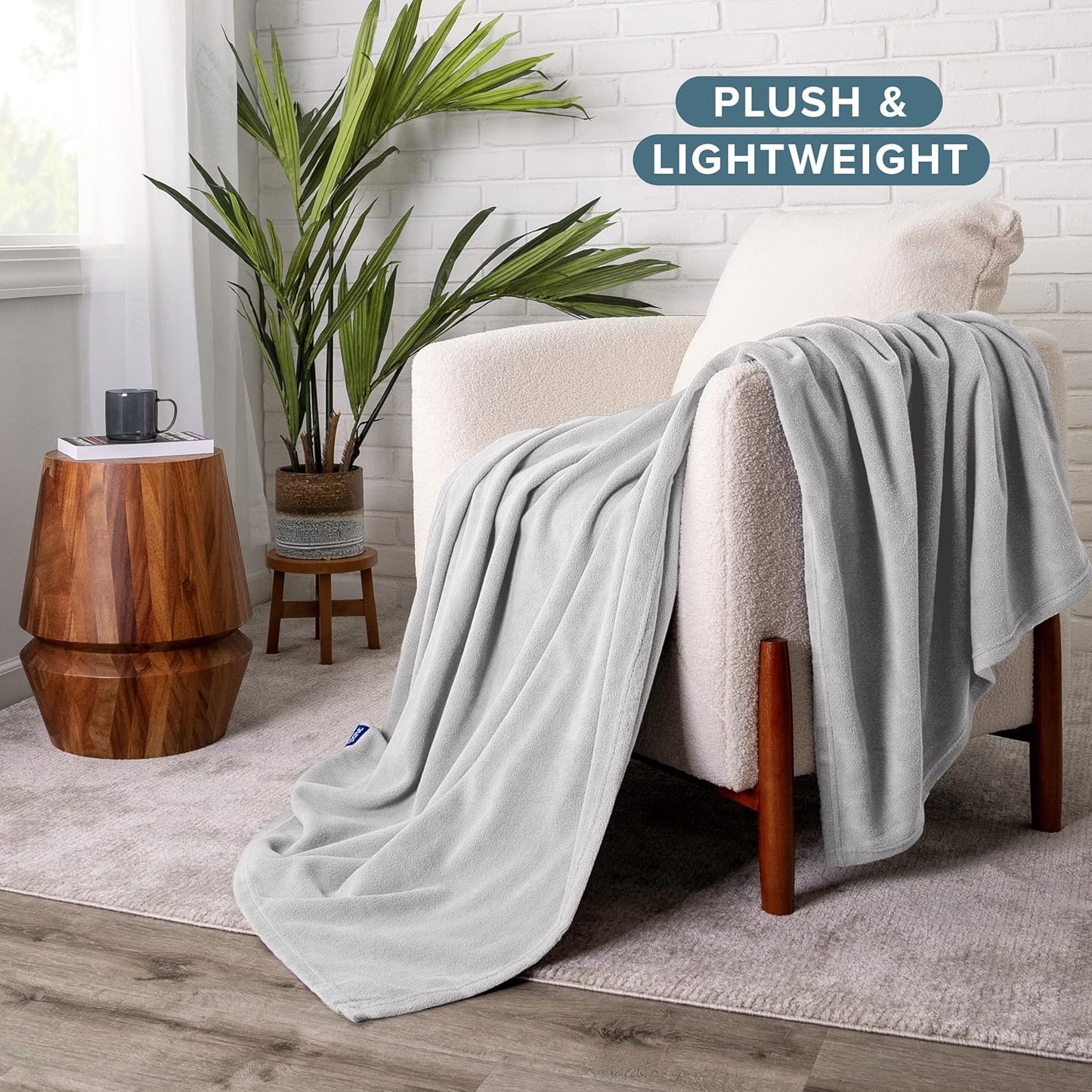 Bare Home Polar Fleece Blanket - Extra Long - Warm & Cozy - Premium Fleece - Throw for Bed, Sofa, Camping, Travel and Cold Nights - Lightweight Blanket (Twin/Twin XL, Light Grey)