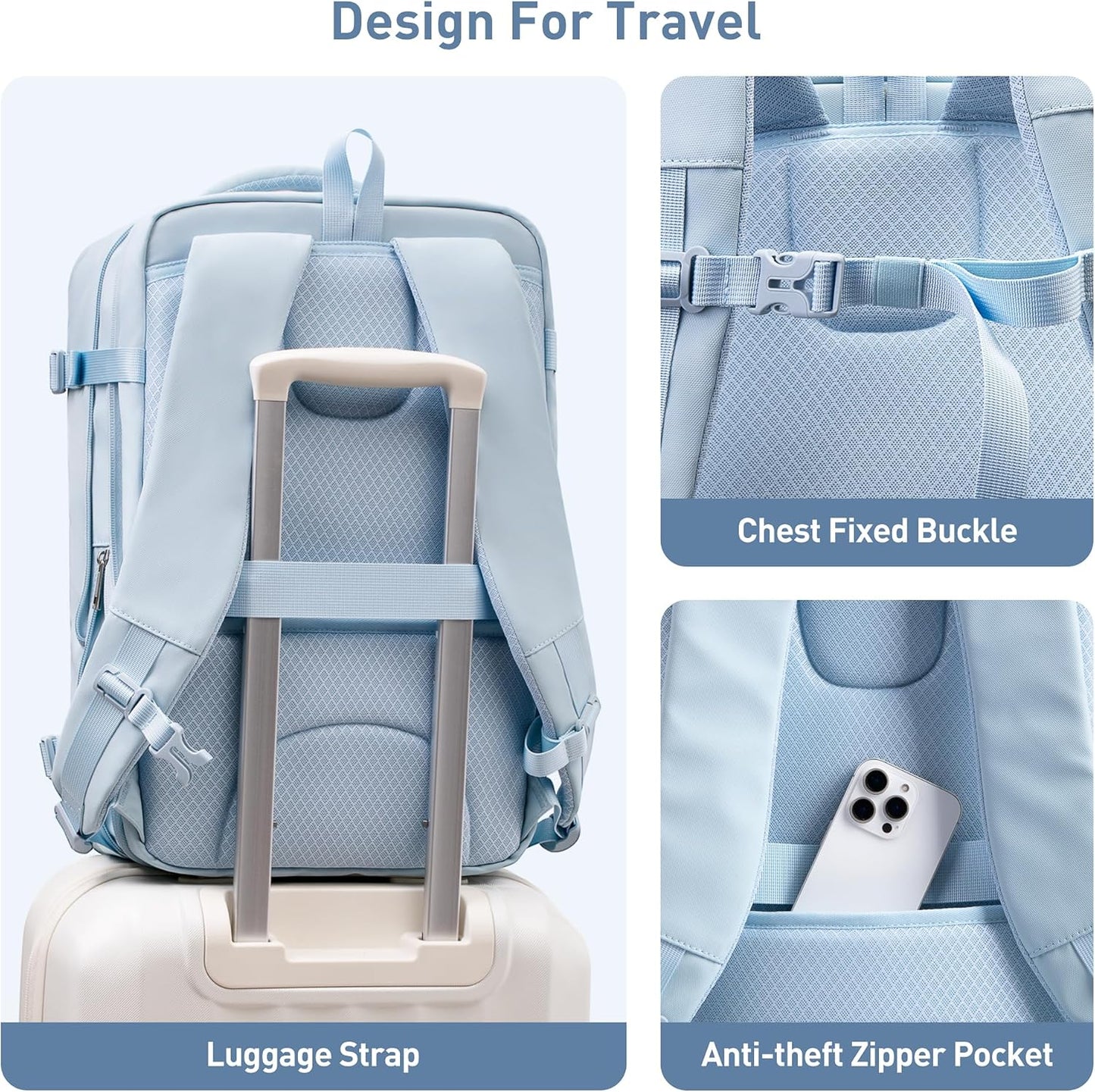 SHOWKOO Travel Backpack For Man Women, Airline Approved Carry On Laptop Backpack For Business, 40L Expandable Large Capacity Backpack, Blue