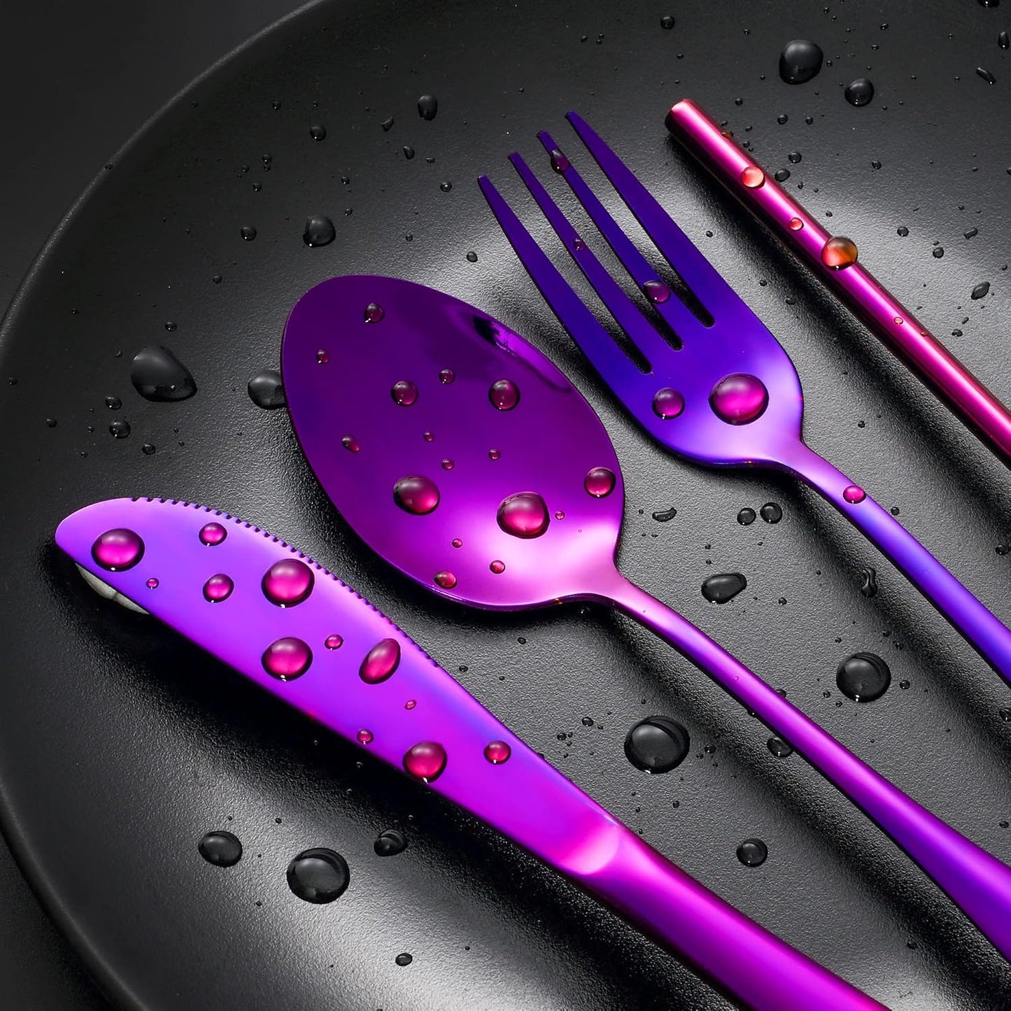 Boulder Bee | Travel Utensils Set | Reusable Camping Cutlery Set | Stainless Steel Flatware Set | Portable Silverware Set with Case | Includes Knife/Fork/Spoon/Straw/Cleaning Cloth/Case (Purple)