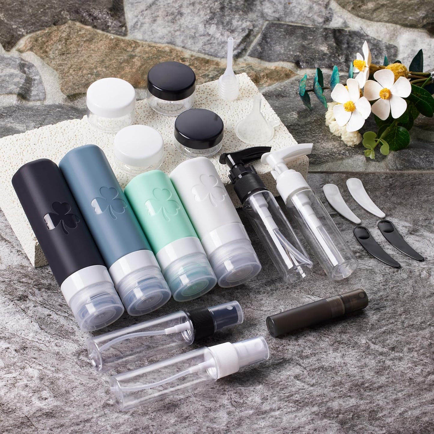 INSFIT Travel Bottles for Toiletries 23pack, TSA Approved Travel Size Toiletries, Airplane Essentials for Creams, Shampoo, Cosmetic Liquids