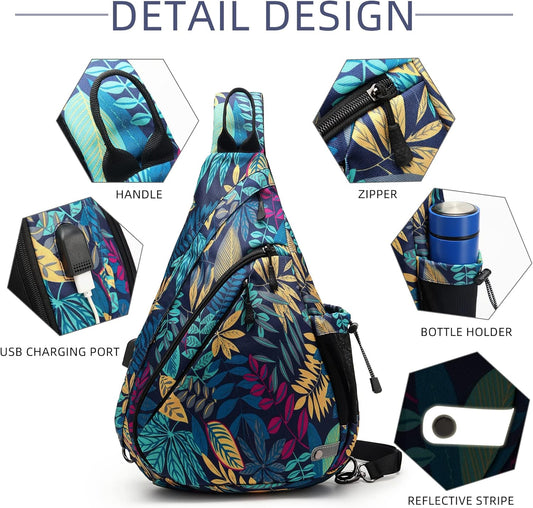 Water-Proof Sling bag/Crossbody Backpack/Shoulder Bag with USB Charging Port for Travel, Hiking, Cycling, Camping