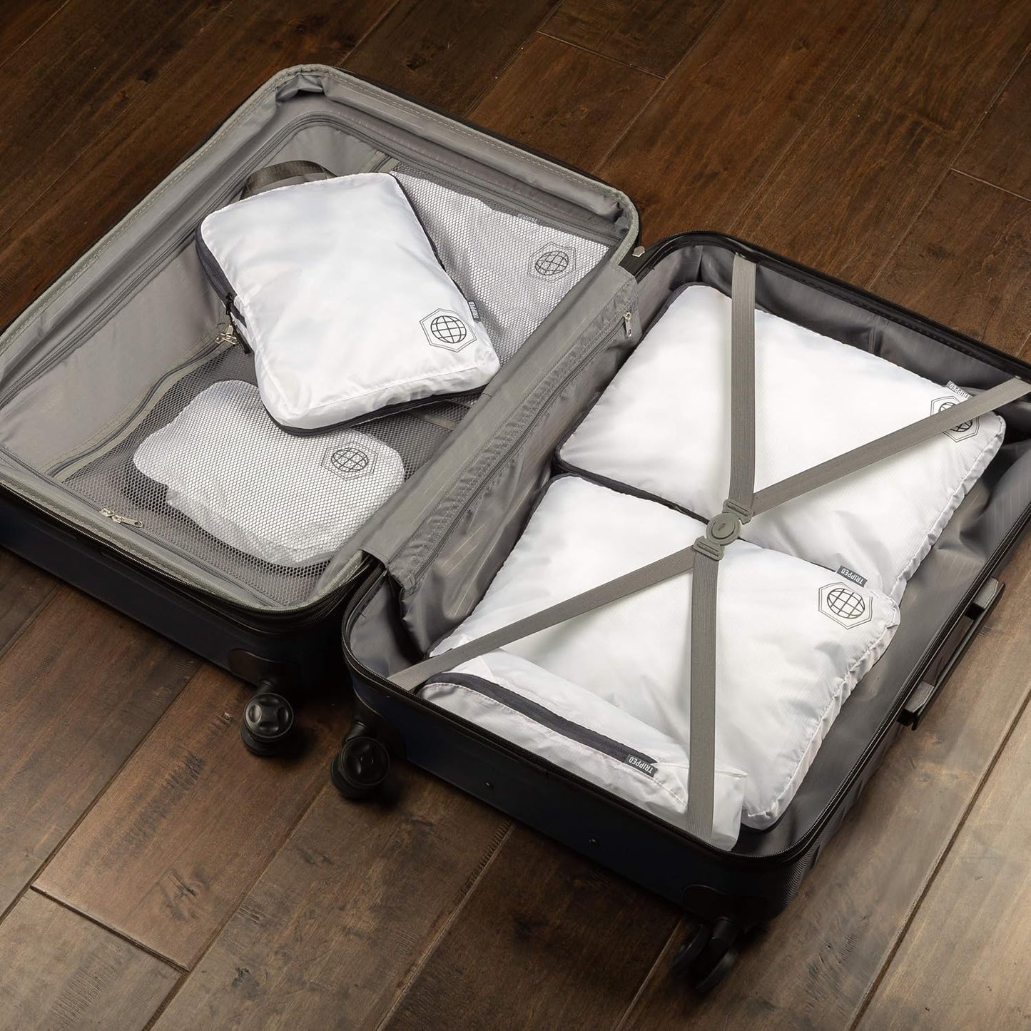 Large Compression Packing Cubes for Travel-Packing Cube Luggage Organizers 4 Piece Set for Checked Luggage-Ultralight, Expandable/Compression Bags by TRIPPED Travel Gear (White 4 Piece)