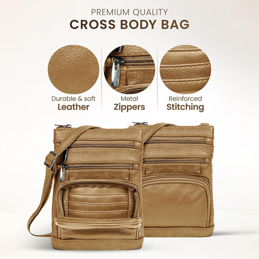 Krediz leather Crossbody Purses for Women, Multi Pocket Crossbody Purse with Adjustable Strap, Soft & Durable Leather Purse