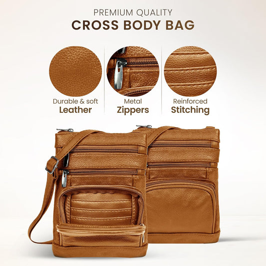 Krediz leather Crossbody Purses for Women, Multi Pocket Crossbody Purse with Adjustable Strap, Soft & Durable Leather Purse