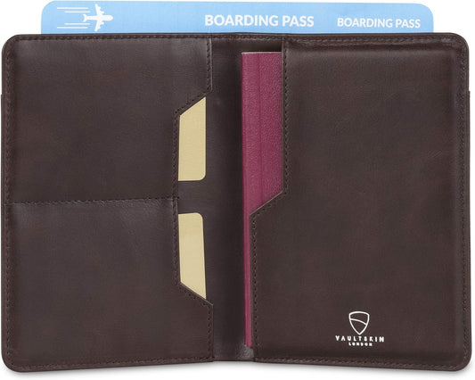 Vaultskin Leather Passport Holder, Slim RFID Blocking Travel Wallet for Men and Women, Fits Passport, Credit Cards, ID, Cash, Passport Cover Ideal Travel Accessories with Gift Box (Kensington)
