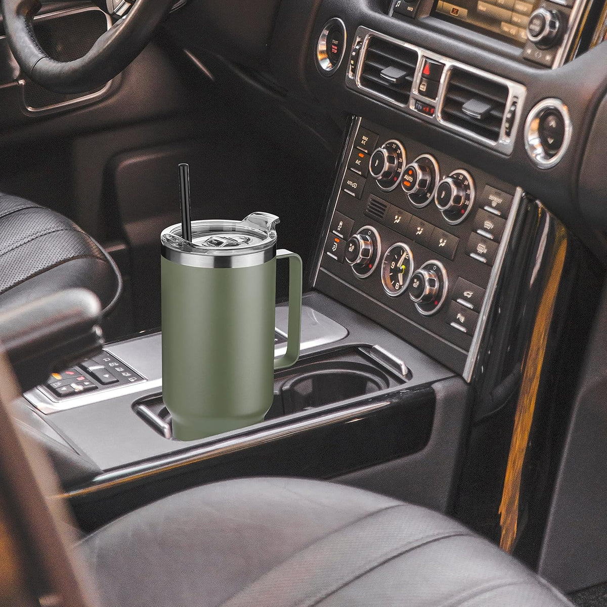 HASLE OUTFITTERS 40 oz Stainless Steel Tumbler with Handle, Vacuum Insulated Tumblers Bulk, Reusable Double Wall Travel Coffee Mug, Durable Powder Coated Water Bottles(Army Green, 8)