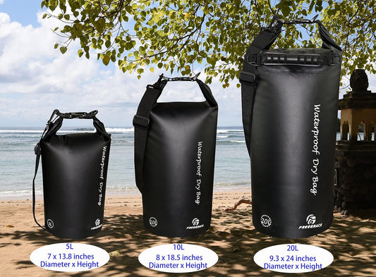 Freegrace Waterproof Dry Bags Set Of 3 Dry Bag With 2 Zip Lock Seals & Detachable Shoulder Strap, Waist Pouch & Phone Case - Can Be Submerged Into Water - For Swimming (Black, 5L)