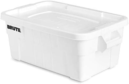 Rubbermaid Commercial Products BRUTE Tote Storage Bin with Lid, 14-Gallon, White, Rugged/Reusable Boxes for Moving/Camping/Garage/Basement Storage, Pack of 6