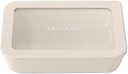 Glass Food Storage Container with Lid, 3-Cup Small Rectangle | Microwave-Safe Airtight Lid, Oven-Safe Ceramic-Coated Glass | Zero Plastic, No PFAS/PFOA/BPA, Reusable [Crema]