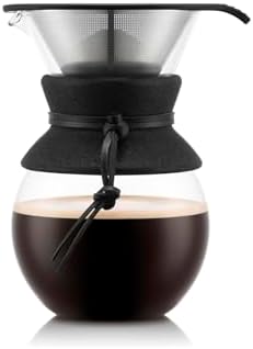 Bodum 34oz Pour Over Coffee Maker, High-Heat Borosilicate Glass with Reusable Stainless Steel Filter and Black Cork Grip - Made in Portugal