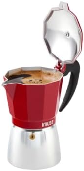 Imusa USA Red Aluminum Stovetop 6-cup Classic Italian and Cuban Espresso Maker (B120-43T), Silver/Red