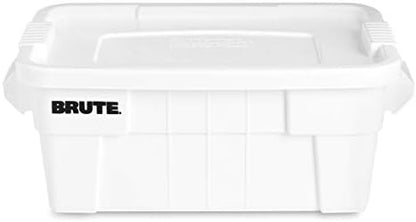 Rubbermaid Commercial Products BRUTE Tote Storage Bin with Lid, 14-Gallon, White, Rugged/Reusable Boxes for Moving/Camping/Garage/Basement Storage, Pack of 6