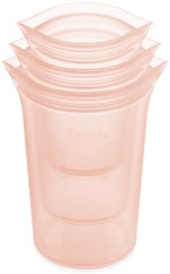 Zip Top Reusable Food Storage Bags | 3 Cup Set [Peach] | Silicone Meal Prep Container | Microwave, Dishwasher and Freezer Safe | Made in the USA