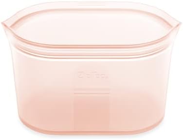 Zip Top Reusable Food Storage Bags | Large Dish [Peach] | Silicone Meal Prep Container | Microwave, Dishwasher and Freezer Safe | Made in the USA