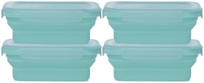 Drip EZ Secondz Collapsible Food Storage Containers – Set of 4, Space-Saving Airtight Meal Prep & Leftover Containers – Microwave, Freezer & Dishwasher Safe, BPA-Free, Locking Lids – Ice Blue