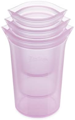 Zip Top Reusable Food Storage Bags | 3 Cup Set [Lavender] | Silicone Meal Prep Container | Microwave, Dishwasher and Freezer Safe | Made in the USA