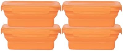 Drip EZ Secondz Collapsible Food Storage Containers – Set of 4, Space-Saving Airtight Meal Prep & Leftover Containers – Microwave, Freezer & Dishwasher Safe, BPA-Free, Locking Lids – Orange