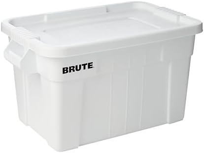 Rubbermaid Commercial Products BRUTE Tote Storage Bin with Lid, 20-Gallon, White, Rugged/Reusable Boxes for Garage/Moving/Camping/Basement Storage/Kitchen/Warehouse/Outdoor, Pack of 6