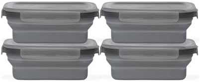 Drip EZ Secondz Collapsible Food Storage Containers – Set of 4, Space-Saving Airtight Meal Prep & Leftover Containers – Microwave, Freezer & Dishwasher Safe, BPA-Free, Locking Lids – Charcoal