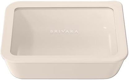 Glass Food Storage Container with Lid, 6-Cup Medium Rectangle | Microwave-Safe Airtight Lid, Oven-Safe Ceramic-Coated Glass | Zero Plastic, No PFAS/PFOA/BPA, Reusable [Crema]