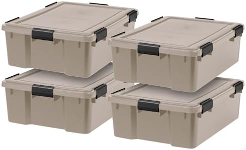 IRIS USA 4-Pack 41 Qt Storage Bins with Gasket Lids, Tan