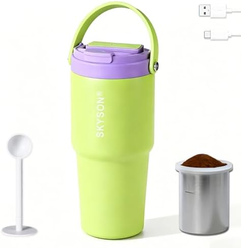 Portable Coffee Maker Mug for Travel,Mini Espresso Coffee Machine,20 oz Thermos Cup with Lid Fast Extraction Electric Filter Brewer,Insulated Stainless Steel Tumbler(Green)