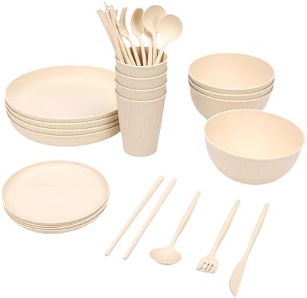 VBESTLIFE Dinnerware Sets, Unbreakable Plates Bowls Cups Reusable for 4 People, Shatterproof Dishwasher Microwave Safe, for Home Camping Picnic