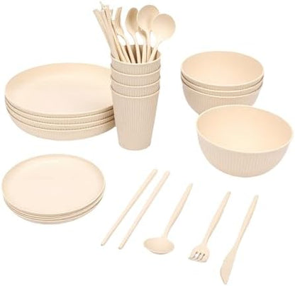 VBESTLIFE Dinnerware Sets, Unbreakable Plates Bowls Cups Reusable for 4 People, Shatterproof Dishwasher Microwave Safe, for Home Camping Picnic