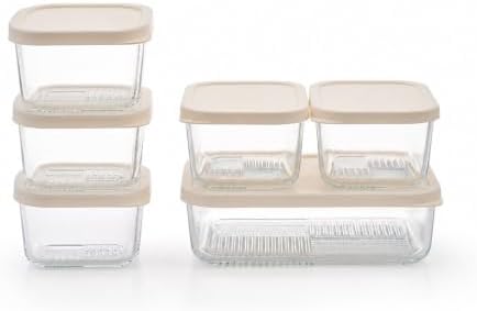 Glass Food Storage Containers with Lids - 12 Piece - 3 x 10.5 oz, 1 x 26.5 oz & 2 x 40.57 oz Glass with BPA-Free Leak Resistant Stackable Lids - Microwave, Oven & Dishwasher Safe - Vanilla Mist