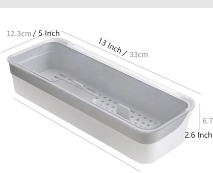 Plastic Kitchen Drawer Organizer with Lid and Drainer Stackable Utensil Holder for Countertop Silverware Tray Flatware Organizers - 13x4.7x2.4 Inch Spatula Cutlery Storage Box