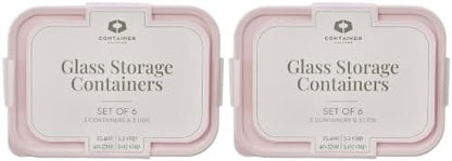 Glass Food Storage Containers with Lids — 12 Piece — 26.5 oz & 40.57 oz Glass with BPA-Free Leak Resistant Stackable Lids — Microwave, Oven & Dishwasher Safe — Ideal for Meal Prep & More Berry Blush