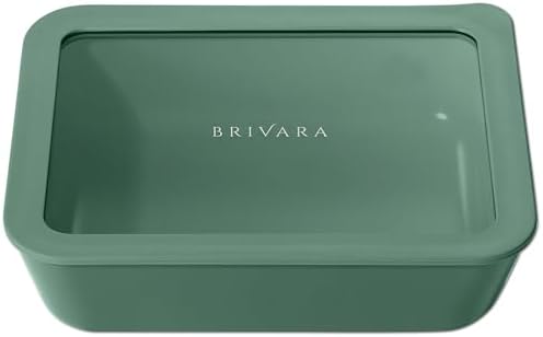 Glass Food Storage Container with Lid, 6-Cup Medium Rectangle | Microwave-Safe Airtight Lid, Oven-Safe Ceramic-Coated Glass | Zero Plastic, No PFAS/PFOA/BPA, Reusable [Pine]