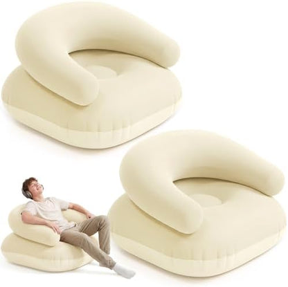 Novabright 2 Pcs Inflatable Chairs for Adults Blow Up Games Chairs Folding Portable Flocking Inflatable Sofa for Living Room Learning Camping Party (Beige)