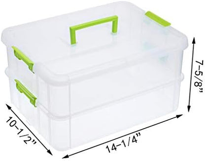 JUXYES 2-Tiers Plastic Stack Carry Storage Containers Box wih Handle Lids