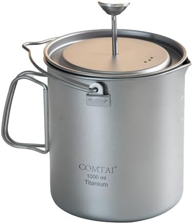 Titanium French Press Pot 1000mL/35 fl ozCoffee Maker Camping with Lid and Filter Titanium French Press Cup Backpacking for Outdoor Hiking Camp (1000ml)