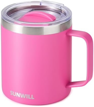 SUNWILL Insulated Coffee Mug, Stainless Steel 14 oz, Splash-Proof Lid