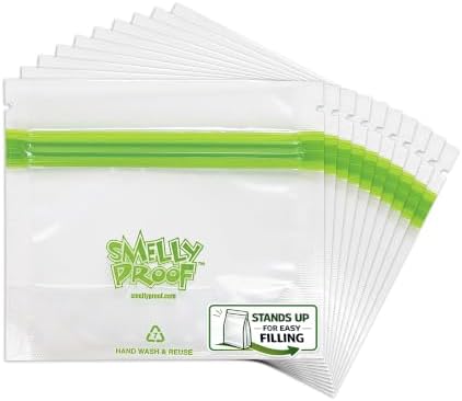 Smelly Proof 25 x Expandable Stand-Up & Fill REUSABLE Food Storage Bags, US Made, NO PEVA & BPA FREE, Reusable Freezer Bags, Dishwasher-Safe, Clear 3 mils STAND & FILL 4" x 3" - 25pk