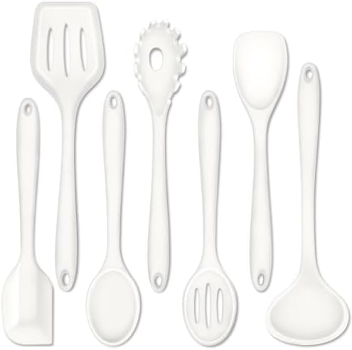 P&P CHEF White Kitchen Utensils, Silicone Cooking Utensil Set of 7