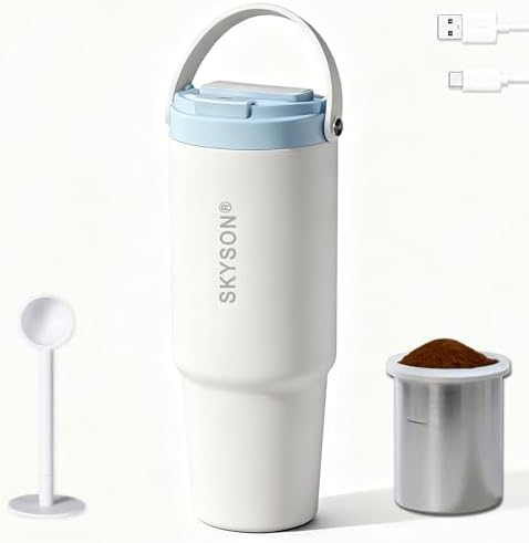 minkah Fast Extraction Mini Electric Coffee Maker - Portable Filter Coffee Brewer for Travel,Insulated Stainless Steel Tumbler,30 oz Reusable Iced Coffee Cup Machine,Hot Coffee Mug with Lid (White)