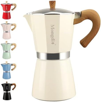 Mongdio Stovetop Espresso Maker Moka Pot, Cuban Coffee Maker Stove top coffee maker Moka Italian Espresso Greca Coffee Maker Brewer Percolator, 9 Espresso Cups, 15 oz - White