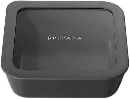Glass Food Storage Container with Lid, 5-Cup Medium Square | Microwave-Safe Airtight Lid, Oven-Safe Ceramic-Coated Glass | Zero Plastic, No PFAS/PFOA/BPA, Reusable [Onyx]