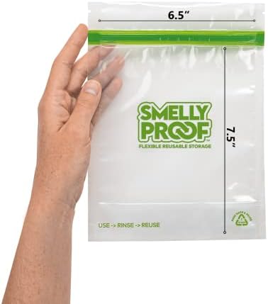 Smelly Proof 10 x Expandable Stand & Fill REUSABLE Storage Bags for Food Designed & Mfg in US, BPA FREE, NO PEVA, Reusable Sandwich Bags, Dishwasher-Safe, Clear 3 mils STAND UP 6.5" x 7.5" - 10pk