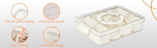 Snackle Box Container Meal Prep Divided Portion Serving Platters and Trays with Lid Handle Reusable Vacation Camping Travel Beach Essentials Food Fruit Veggie Organizers and Storage for Fridge