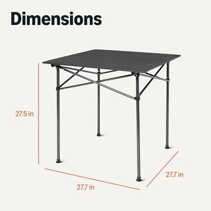 Amazon Basics Portable Camping Table, Outdoor Folding Table with Aluminum Roll-Up Top, Steel Frame, 27.6 x 27.6 x 27.6 Inches, Black