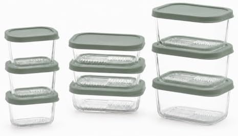 Glass Food Storage Containers with Lids - 18 Piece - 10.5 oz, 17.6 oz & 25.4 oz Sets Glass with BPA-Free Leak Resistant Stackable Lids - Microwave, Oven & Dishwasher Safe - Ideal for Meal - Soft Sage