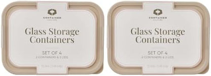 8-Piece Airtight Borosilicate Glass Food Storage Set with Snap Lids, 4 x 57.5oz Cashew Cream by Container Culture by DuraLiving