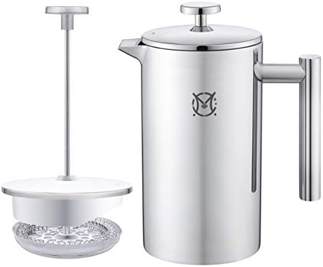 French Press Coffee Maker – Single Serve 1 Cup Small Stainless Steel Thermal Double Walled French Press 350ML/12OZ