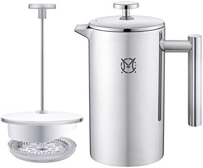 French Press Coffee Maker – Single Serve 1 Cup Small Stainless Steel Thermal Double Walled French Press 350ML/12OZ