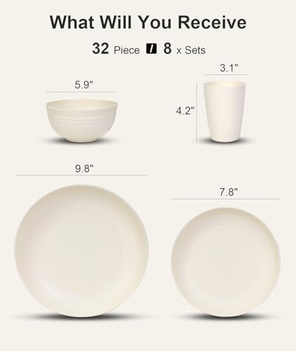 Quatish 32 Piece Plates and Bowl Set for 8, Dinnerware Dish Set for Kitchen